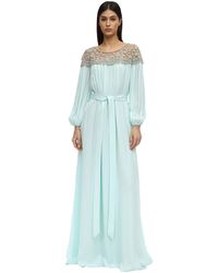 Marchesa Caftan Dress W/ Embroidered Shoulders - Blau