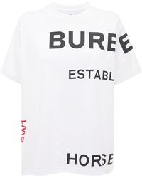 Burberry Oversize-T-Shirt aus Baumwolle mit Horseferry-Aufdruck - Weiß