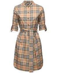 Burberry Giovanna Checked Cotton Poplin Dress - Natural