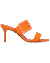 Damen Schuhe Absätze Mules Manolo Blahnik Synthetik 70mm Hohe Mules Aus Viskose Und Leinen gable in Orange 