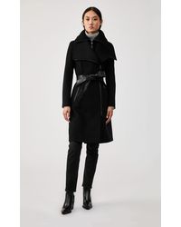 Mackage Nori Wool Coat With Leather Sash Belt In Black - Women