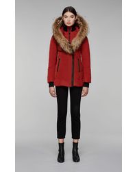 Mackage Adali Fitted Winter Down Coat With Hood And Fur Trim In Paprika - Women - Red