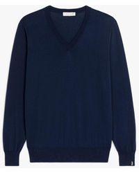 Mackintosh - Deep V Neck Navy Cotton Sweater - Lyst