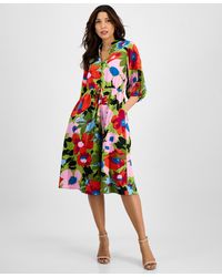 Sandra Darren - Floral-print Split-neck Midi Dress - Lyst