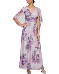 Sl Fashions - Petite V-neck Florla-print A-line Gown - Lyst
