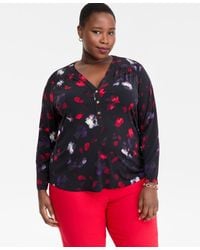 INC International Concepts - Plus Size Printed Long-sleeve Top - Lyst