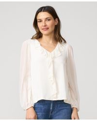 Cable & Gauge - Poet Chiffon Ruffle & V-neck Knit Top - Lyst