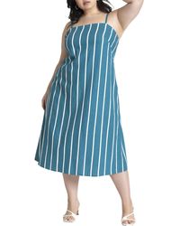 Eloquii - Plus Size Stripe Linen-blend Midi Dress - Lyst