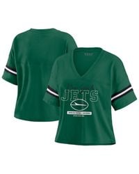 WEAR by Erin Andrews - New York Jets Color Block Boxy Modest Crop V-neck T-shirt - Lyst