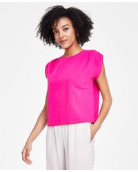 BarIII - Petite Ruched-shoulder Cap-sleeve Knit Top - Lyst