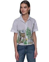 Karl Lagerfeld - Cotton Crop Paris Scene Button-front Top - Lyst