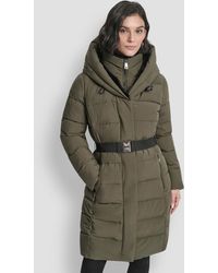 DKNY - Belted Asymmetrical Zip Front Puffer Coat - Lyst