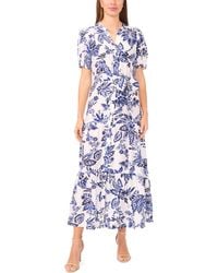 Msk - Short-sleeve Button-front Tiered Maxi Dress - Lyst