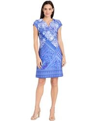 R & M Richards - Petite Printed Split-neck Cap-sleeve Dress - Lyst