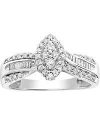 Macy's - Diamond Round & Baguette Halo Cluster Engagement Ring (1/4 Ct. T.w. - Lyst
