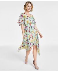 Kensie - Pleated V-neck Floral-print Chiffon Dress - Lyst