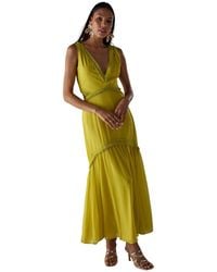 Warehouse - Chiffon Fringe Trim Cut Out Maxi Dress - Lyst