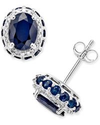Macy's - Blue Sapphire (3-7/8 Ct. T.w.) And White Sapphire (1/5 Ct. T.w.) Oval Stud Earrings In 10k White Gold - Lyst
