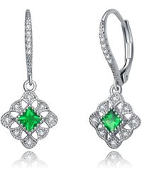 Genevive Jewelry - Sterling Silver White Gold Plated Radiant And Round Cubic Zirconia Adorn Leverback Earrings - Lyst