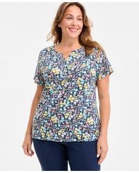 Style & Co. - Plus Size Printed Henley Short-sleeve Top - Lyst