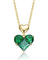 Genevive Jewelry - Sterling Silver 14k Gold Plated Cubic Zirconia Double Heart Pendant Necklace - Lyst
