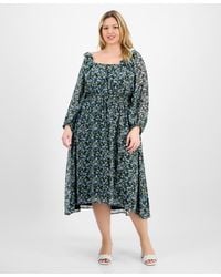 On 34th - Trendy Plus Size Floral-print Smocked-waist Dress - Lyst