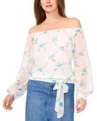 Vince Camuto - Floral Off-the-shoulder Long-sleeve Tie-front Blouse - Lyst