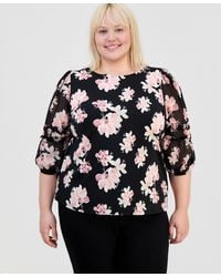 Anne Klein - 3 4 Sleeve Floral Print Ruffle Sleeve Top - Lyst