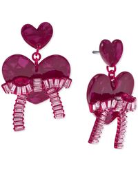 INC International Concepts Fuchsia-tone Baguette Stone Bow Heart Drop Earrings, Created For Macy's - Pink