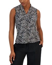 Anne Klein - Petite Printed Pleated-neck Sleeveless Top - Lyst