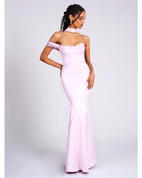Miss Circle - Ivona Mauve Halter Neck Double Duchess Satin Gown - Lyst