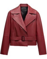 Mango - Selection Leather Belted Cropped Trench Jacket - Lyst