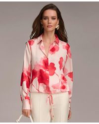Donna Karan - Floral-print Drawstring-hem Shirt - Lyst