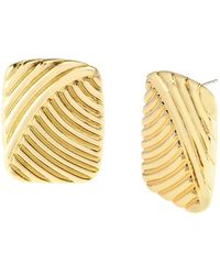 Steve Madden - Gold Vintage Ribbed Rectangle Button Earrings - Lyst