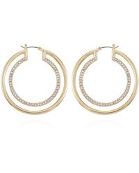 Vince Camuto - Two-tone Glass Stone Double Hoop Earrings - Lyst
