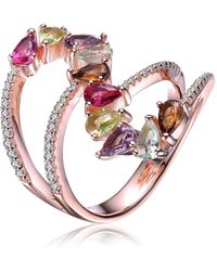 Genevive Jewelry - Sterling Silver 18k Rose Gold Plated Multi Colored Swirl Setting Ring - Lyst