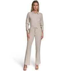 Calvin Klein - Petite Collared Button Down Blouse Top Pull On Straight Leg Pants - Lyst