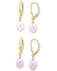 Macy's - 2-pc. Set White & Dyed Pink Cultured Freshwater Oval Pearl (10 X 8mm - Lyst