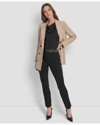 DKNY - Double Breasted Peak Lapel Trench Jacket Sleeveless Side Slit Ruched Top Faux Leather Trim Ponte Bootcut Pants - Lyst
