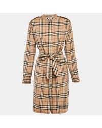 Pre-owned Burberry - Beige Check Print Cotton Belted Short Dress - Lyst