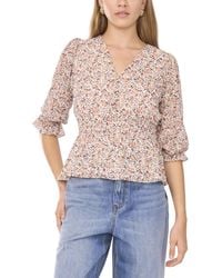 1.STATE - Smocked Waist 3/4-sleeve Button Down Blouse - Lyst