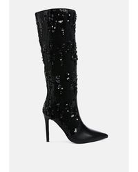 LONDON RAG - Sitarah Sequin Embellished Stiletto Long Boots - Lyst