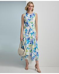 Calvin Klein - Sleeveless Floral Handkerchief Hem Dress - Lyst