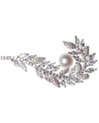 Macy's Cultured Freshwater Pearl (7mm) & Cubic Zirconia Feather Pin In Sterling Silver - Metallic