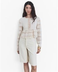 Mango - Openwork Details Embroidered Cotton Blouse - Lyst