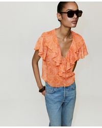Mango - Ruffles Printed Blouse - Lyst