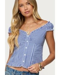 Edikted - Dorothie Gingham Button Up Top - Lyst