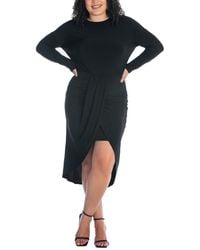 24seven Comfort Apparel - Plus Size Long Sleeve High Low Dress - Lyst