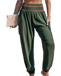 CUPSHE - Olive Smocked Waist Patch Pocket Tapered Leg Pants - Lyst