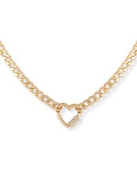 Guess Gold-tone Crystal Heart Charm Necklace, 16" + 2" Extender - Metallic